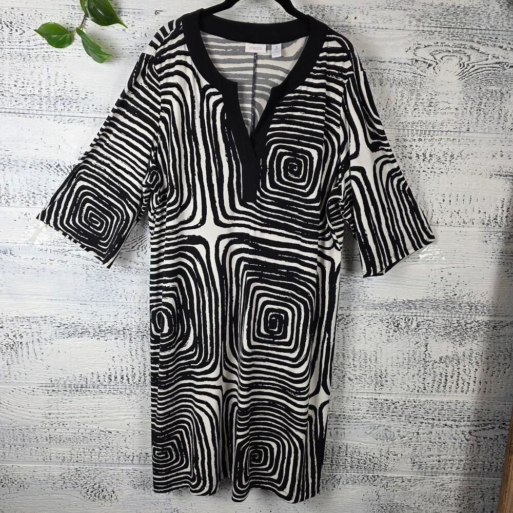Chico’s Black White Swirl Print Shift Dress Size 3 XL EUC